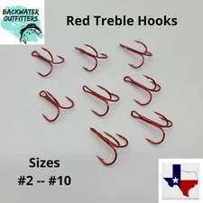 25pcs Red Treble Hook Sizes #2--#10 High Carbon Steel Short Shank Style