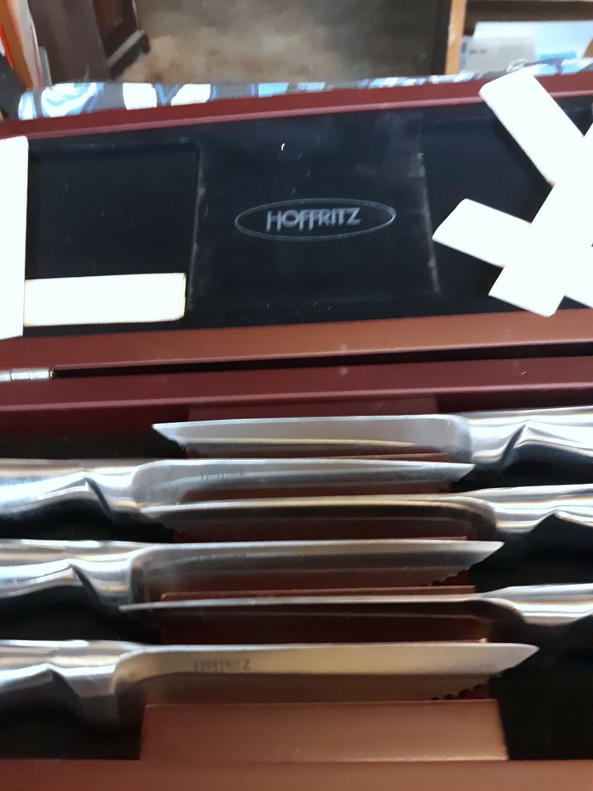 Set of 6 HOFFRITZ piston handle serrated 9" steak knife in Original Box