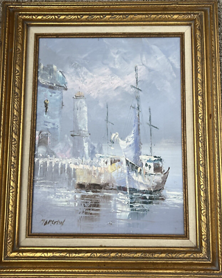 Alfred George Morgan c1898 Signed Original Boats lighthouse