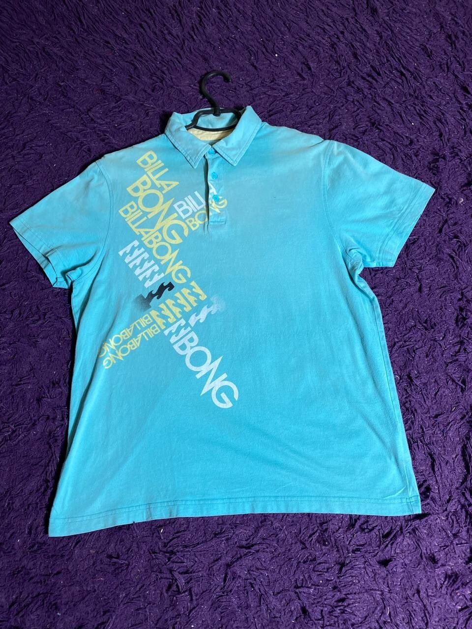 Camisa Billabong vintage para hombre azul medio surf skate elástico deletrear...