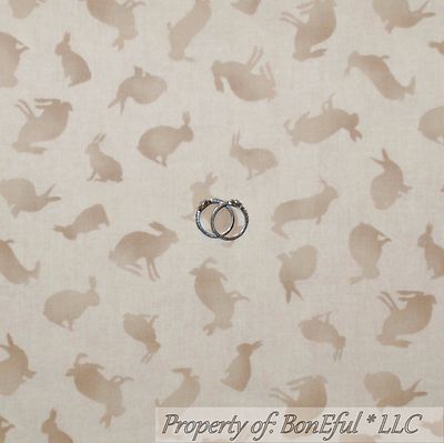 BonEful Fabric FQ Cotton Quilt Brown Calico Bunny Rabbit Easter Spring TN SCRAP