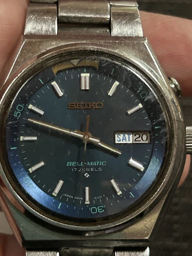 Seiko BellMatic 4006-6080 Automatic Watch Men's Rare Vintage Blue Dial 17 Jewels