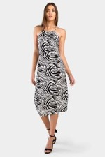 Small Womens Zebra Print Sleeveless Midi Dress Black White Casual Sundress