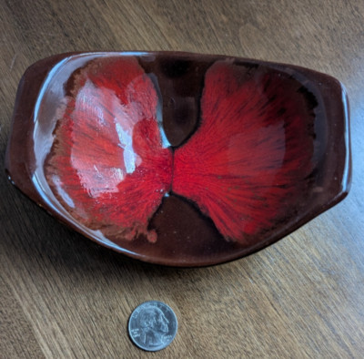 VTG/McMaster Pottery CANADA/Candy/Trinket Dish/Bright Red & Brown/MCM/Excellent