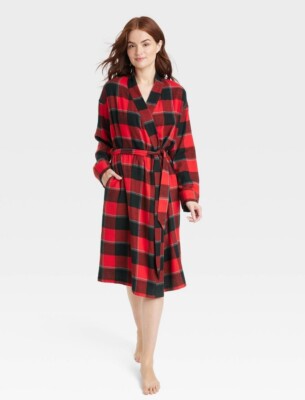 Stars Above Flannel Robe For Women Red Buffalo Check  Cozy M/L XL/XXL