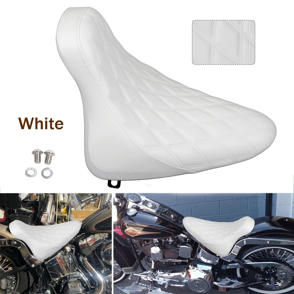 White Butt Bucket Driver Solo Seat Fit For Harley Heritage Softail