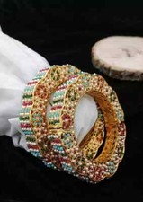 Bollywood Bridal Fashion Gold Plated Indian 2Pc Kundan Jewelry Women Bangles Set
