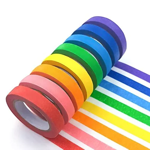 8 Rolls Colored Masking Tape Rainbow Colors Painters Tape，Multifunctional