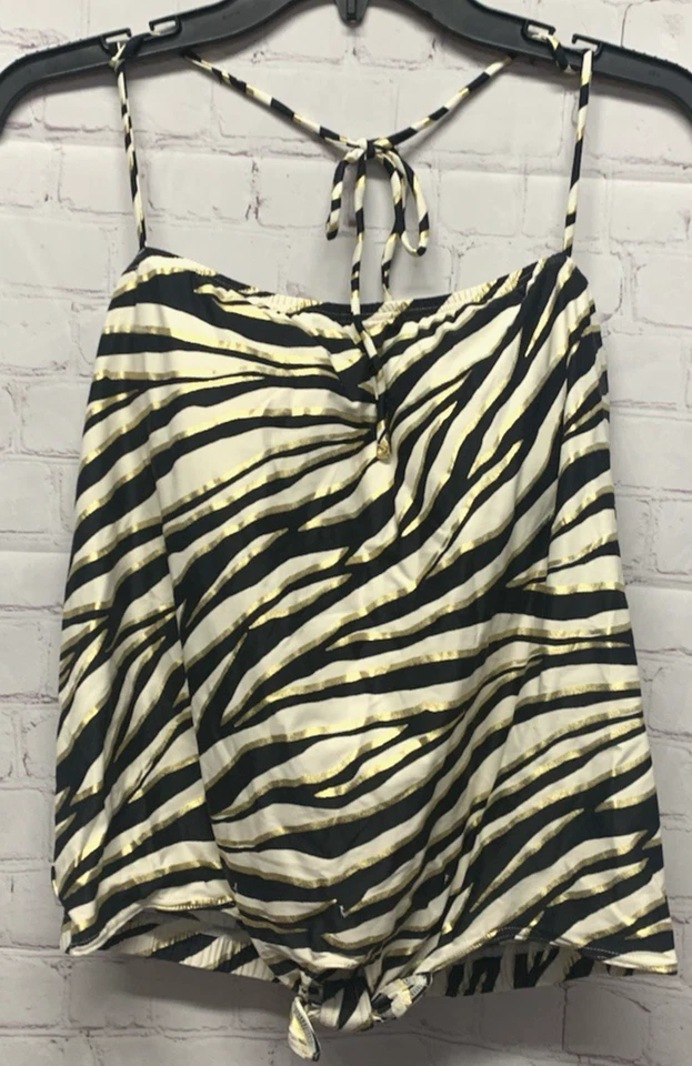 Camiseta Tankini Michael Kors Grande Estampado Cebra Negra/Dorada Nueva Foto 2 de 4