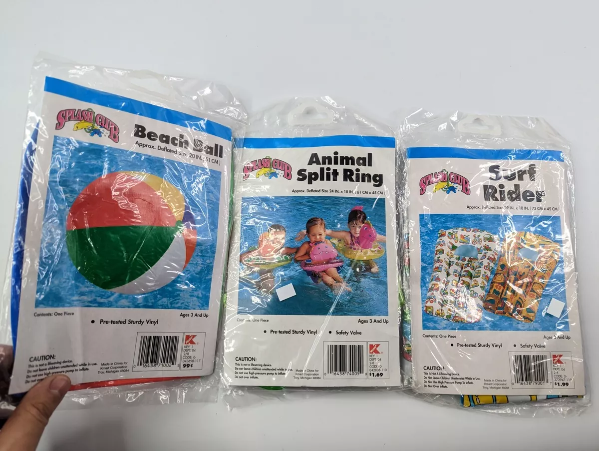 VTG Lot of 3 Kmart Splash Club Beach Ball + Animal Split Ring + Surf Rider  (New)