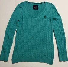 U.S. Polo Assn. Teal V Neck Sweater - Rib Nit - Large