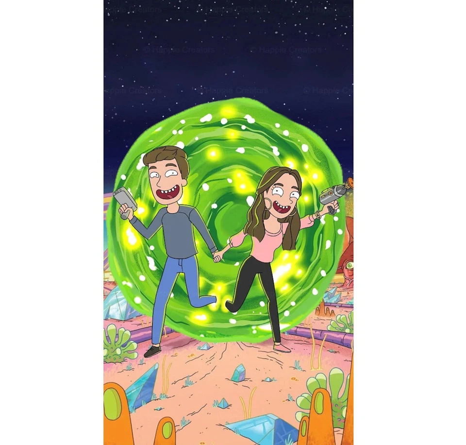Rick and Morty Custom Couple Portrait, Caricatures, Anniversary Birthday Gifts - Imagem 3 de 4