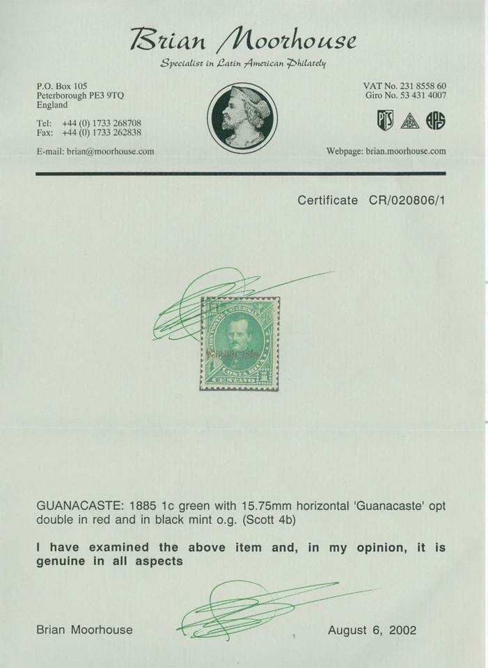 COSTA RICA 1885 GUANACASTE - Gen. P Fernandez 1c DOUBLE OVPT. Yv 1d(Sc 4b) MH RR - Image 3 of 4