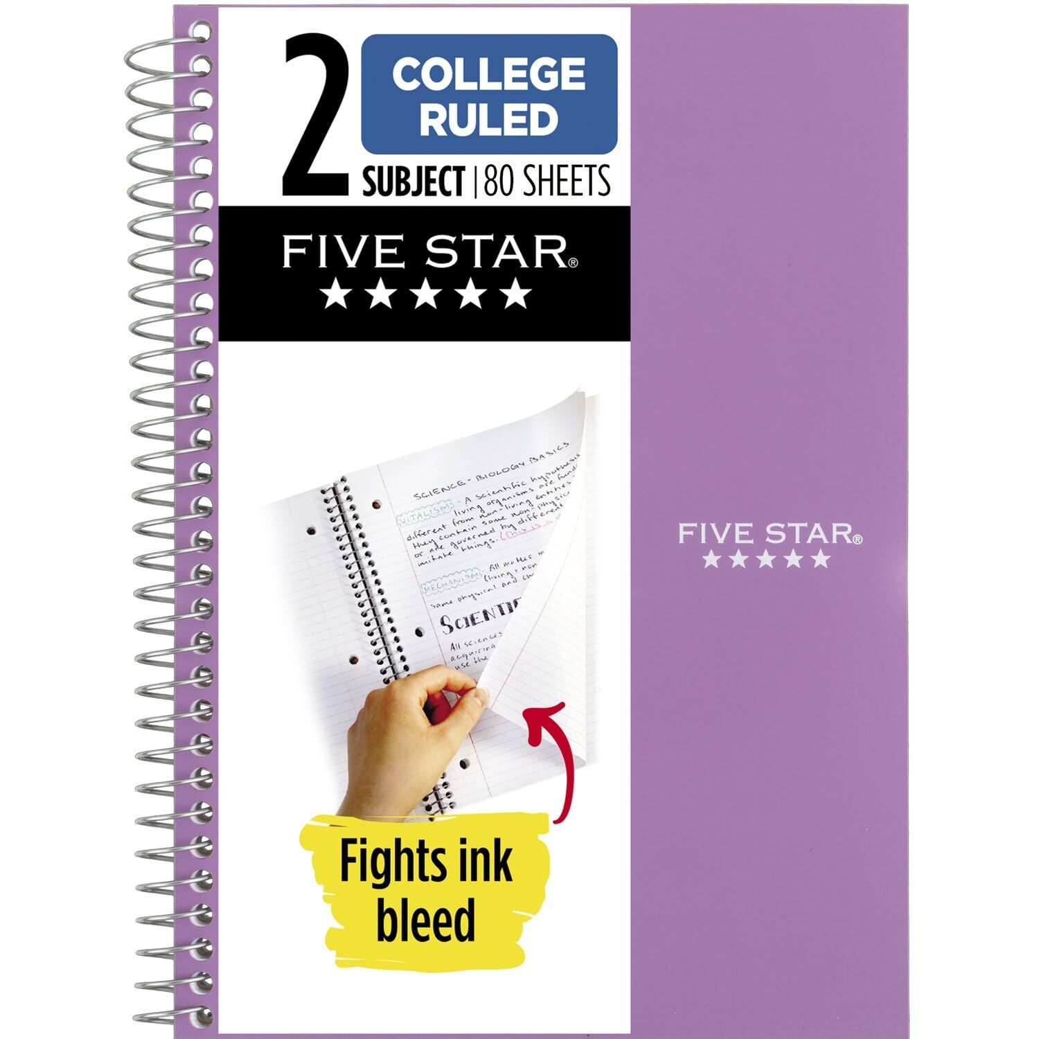 Five Star Spiral Notebook 2 Subject College Ruled 9 1/2" x 6" 80 Sheets Ameth...