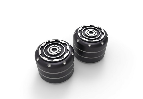 Fit H-D 2006-11 VRSC Smashing Gear Contrast Cut Front Axle Covers - Picture 2 of 8