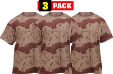 Desert Camo Six Color Army T-Shirts Tactical Military Short Sleeve Tees - 3 PACK