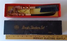Vtg Shoe Horn  Clothes Brush Horse Head Set Nice Brown Black Gold Apex 41 Box
