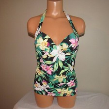 Tommy Bahama Orchid Garden UW Full Cvg Molded Cup Tankini Swim Top Black Multi S