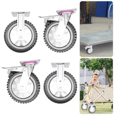 4PCs 8 inch Dustproof Handling Wheels Fixed+Brake Heavy Duty Solid Caster Wheels