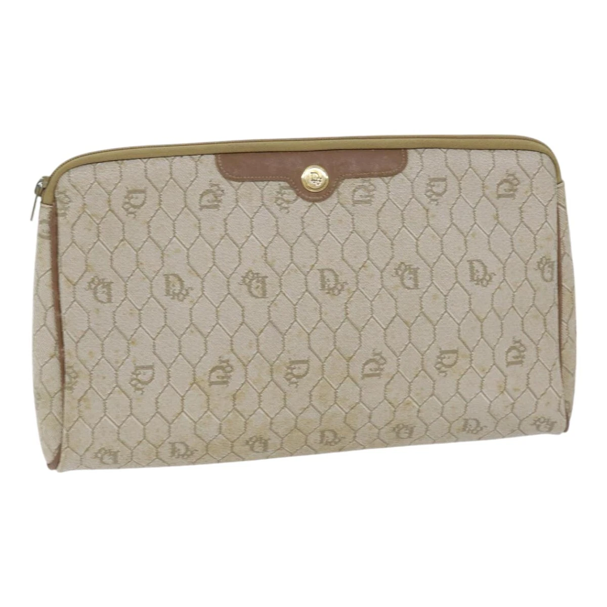 Sac pochette toile beige nid d'abeille Dior authentique