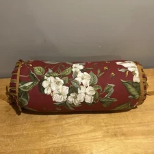 Waverly Williamsburg Garden Room Floral Red Lumbar Pillow Tie Ends 22”