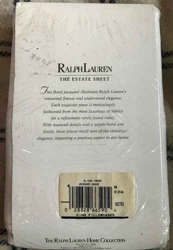 RALPH LAUREN ESTATE SHEET ALISSA JACQUARD PAIR OF KING PILLOWCASES ~ CREAM - Picture 4 of 4