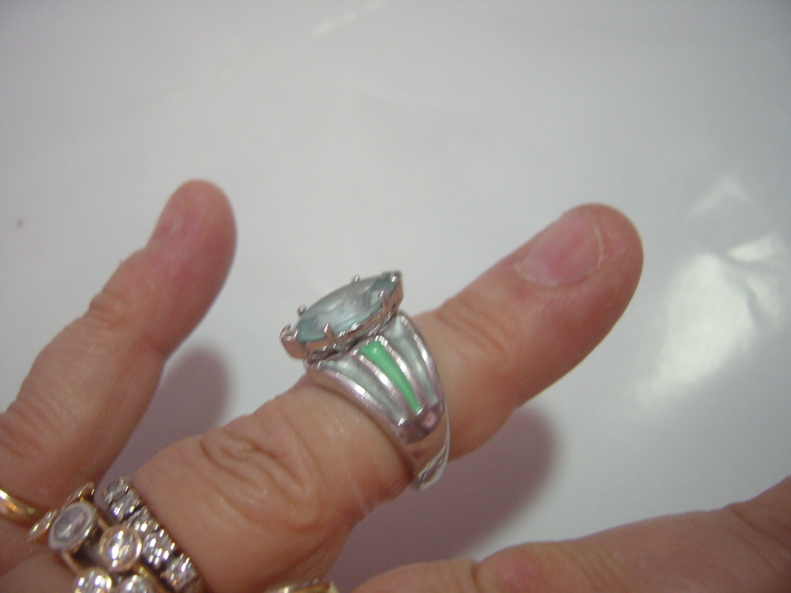 superb Solid Silver chunky enamelled Ring-large n… - image 6