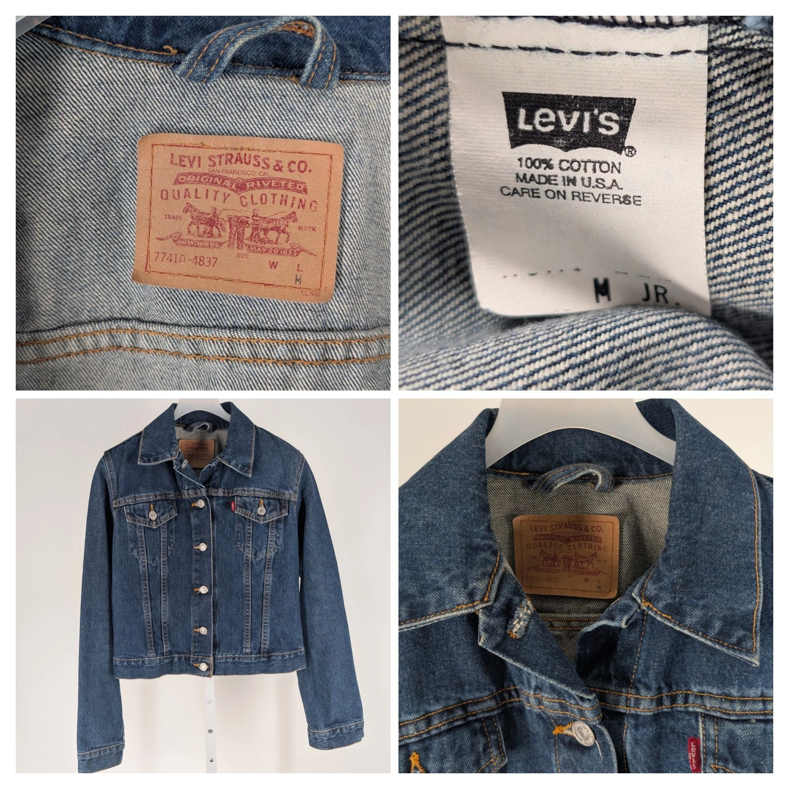 Vintage Y2K Levis 77410 Denim Jean Jacket M Petite Trucker Made in USA 2001 Blue