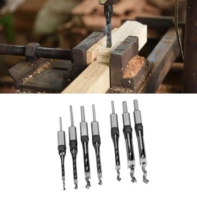 7x Square Hole Mortising Drill Bits Woodworking Square Hole Saw Bit Set 1/4 SET