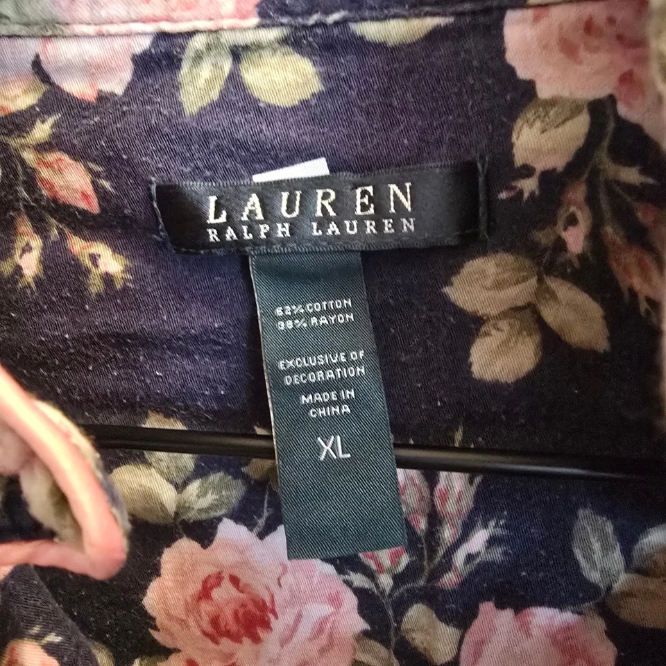 Camisón Lauren Ralph Lauren Floral XL Azul Marino Rosa Rosas Abotonado Foto 3 de 4