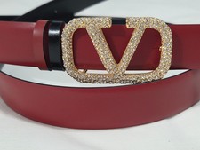 Valentino Reversible Red & Black Leather Belt Studded Buckle 80cm 2-4