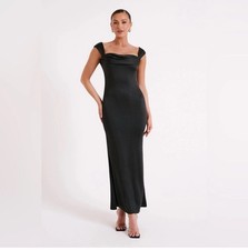 Meshki NEW Lacey Black Satin Maxi Dress Size XS