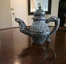 Antique Chinese Tibetan Sino-Tibetan Silver Ewer Pitcher Dragons Buddhist Teapot