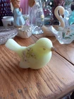 Vintage Fenton Uranium Glass Bird Custard Glass  Hand Painted Signed C Moore Glo