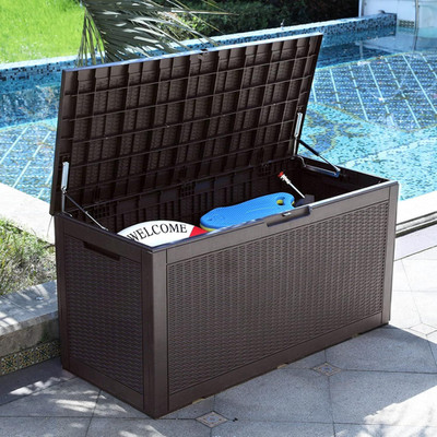 100 Gallon Large Deck Box, Outdoor Resin Storage Boxes for Patio Furniture, Outd