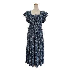 Ulla Johnson Navy Blue & White Ruffle Printed Shortsleeve Dress