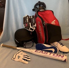 Baseball Set – Easton Bag & Bat, Rawlings Helmet & Glove, Nike Cleats, Face Mask