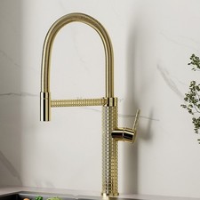 Stylish Knurling Kitchen Sink Tap Swivel Spout Vessel Spring Pull Down Faucet