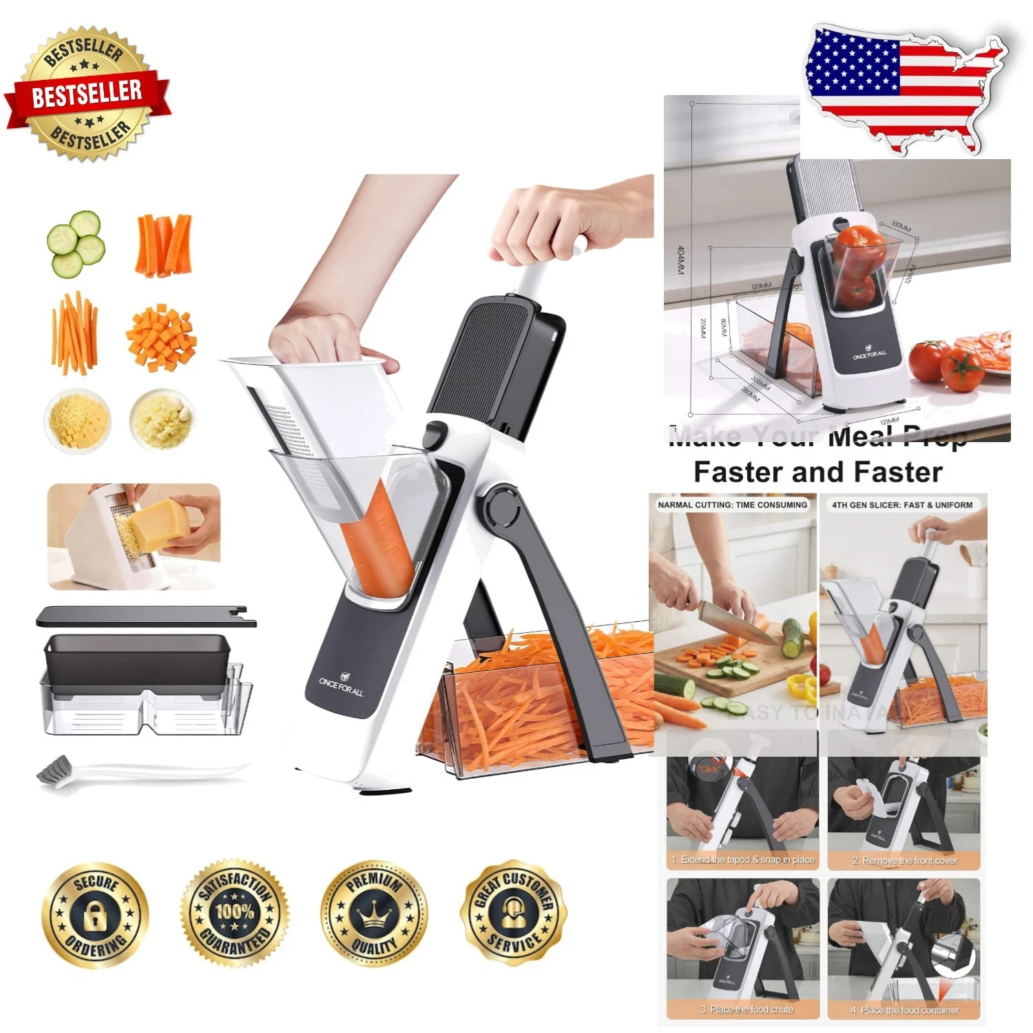 Pro Vegetable Slicer Mandoline - 4th Gen, Stainless Steel, Includes Container...