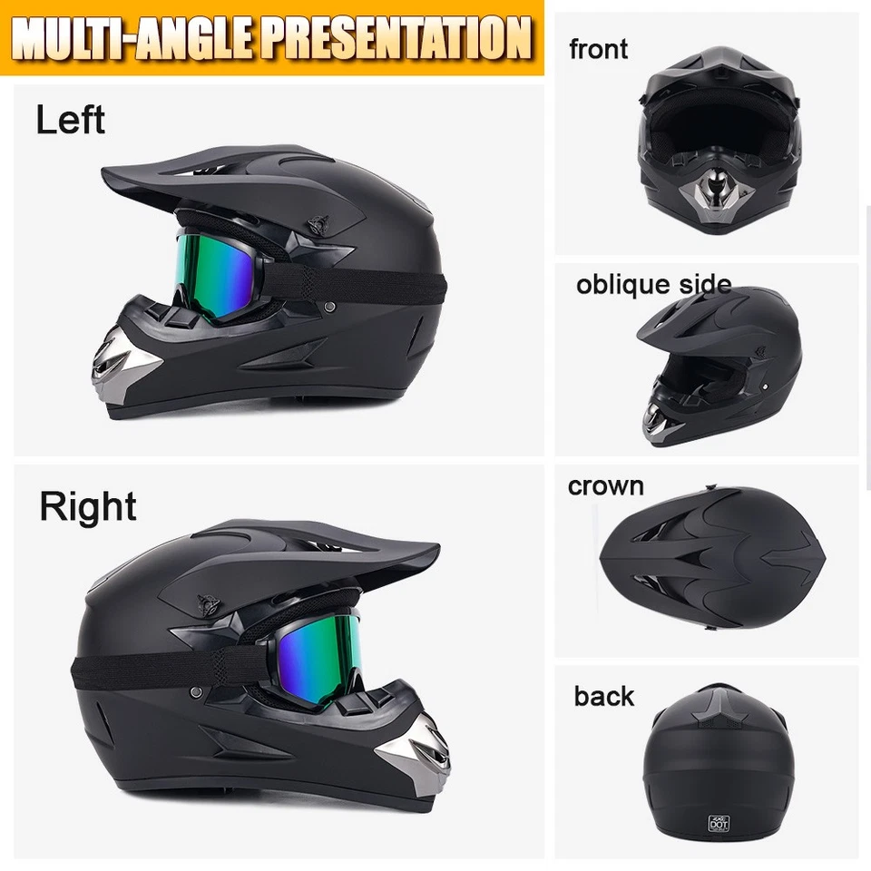 DOT Motocross Helmet Adult Off Road Bike ATV Helmet w/ Goggles/ Gloves/ Mask M - Image 4 of 4