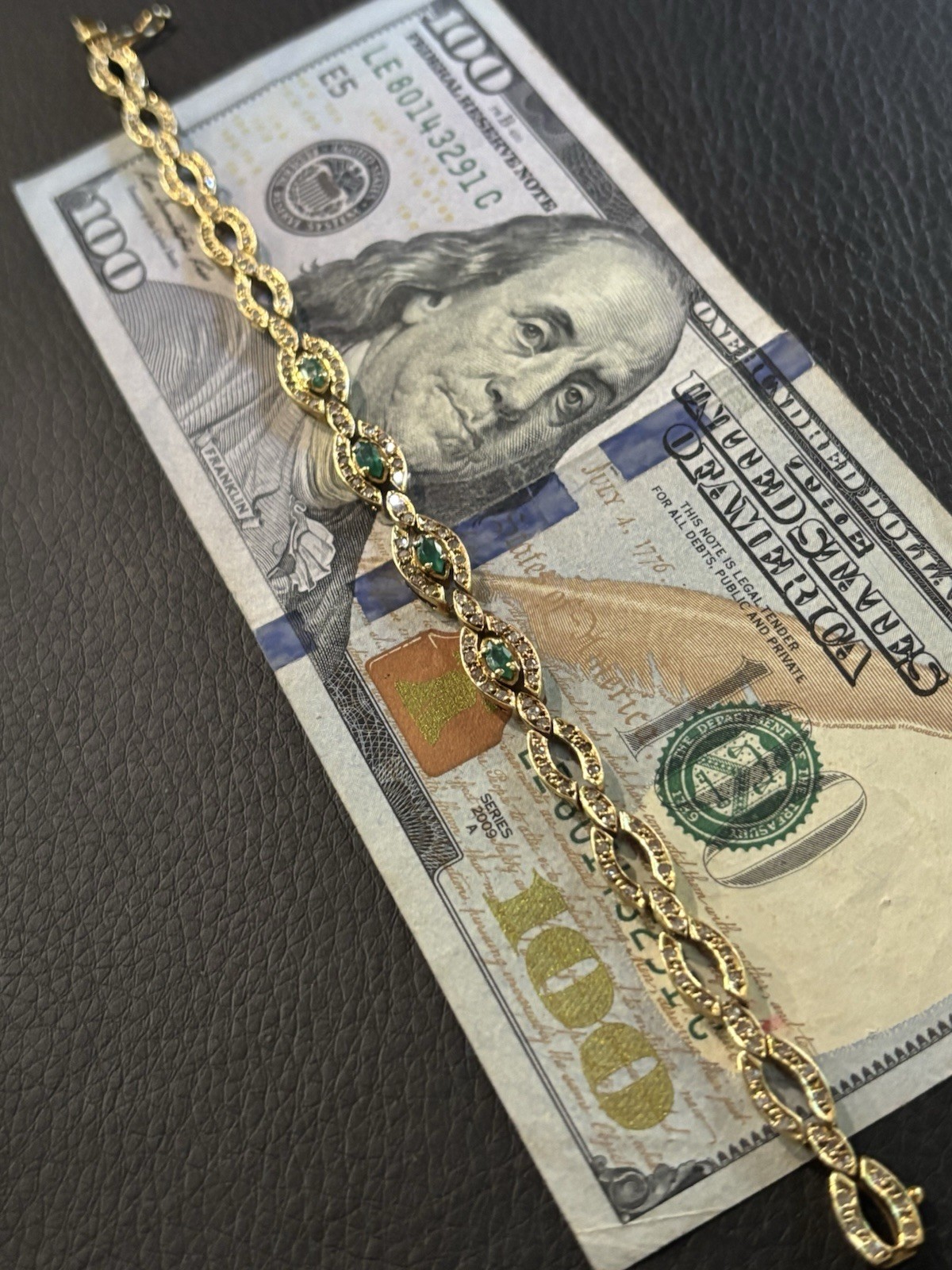 Heavy 18k Solid Yellow Gold Diamond & Emerald Bra… - image 9