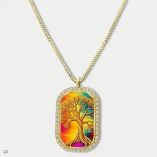 Stunning Colorful Tree of Life Pendant Necklace Chain Image Dog Tag Chain Gift D