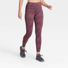 All in Motion Womens XXL High Waisted Leopard Jacquard Leggings Maroon NWT