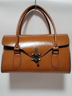 Roberta di Camerino Vintage Handbag Leather Brown W/ R Logo Used Good Condition