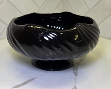 Haeger Pottery Pedestal Planter Vase Black 947-05 7.5"D Elegant w/sticker