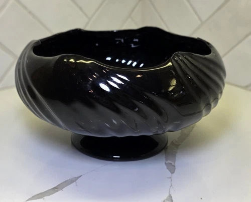 Haeger Pottery Pedestal Planter Vase Black 947-05 7.5"D Elegant w/sticker