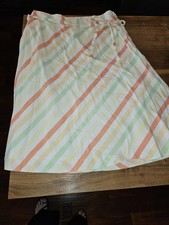Talbots Striped Sherbet Midi Linen W Bow Skirt BOHO 1970s Sz 10