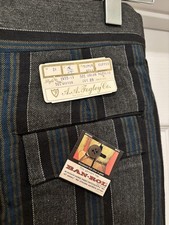 Vtg 1970s Striped Bell Bottoms Pants Size 31 Unhemmed NOS Flair HIPPIE Black Blu