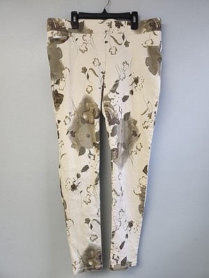 Coco + Carmen Pull On Pants Women's Size Large White W Gray Green Floral