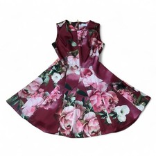Calvin Klein Burgundy Floral Rose Cocktail Formal Dress SZ 12